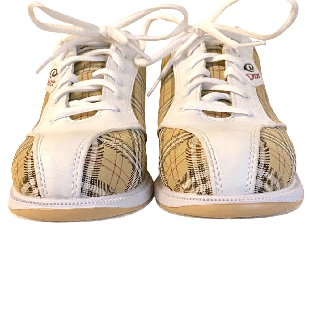 Dexter Famous Plaid Bowling Shoes Womens 10 Mens 8 Slide Rite Tan White w/ Box - Picture 3 of 16